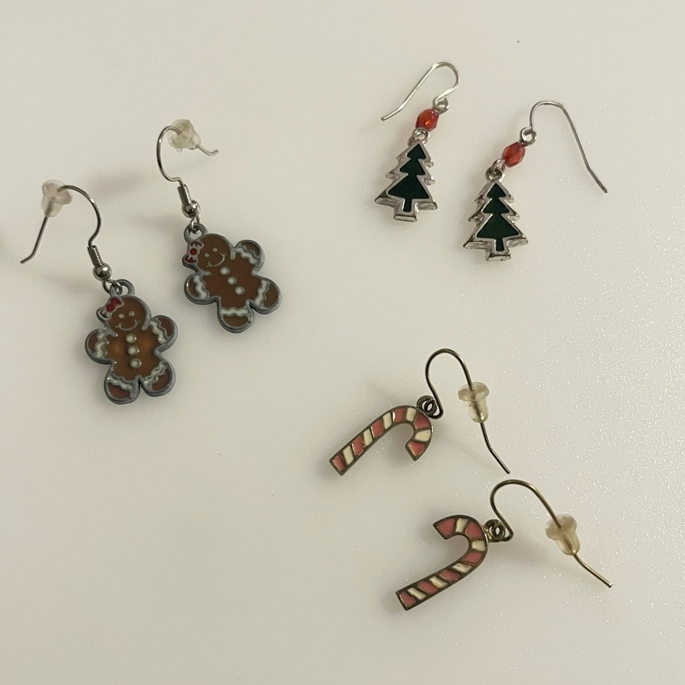 Vintage LOT Christmas Holiday Candy Cane Christmas Tree Gingerbread Man Earrings